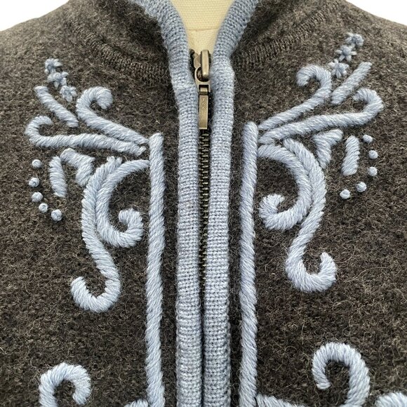 Karen Scott Petites Wool Cardigan Sweater Embroidered Zip Winter Cottagecore - Picture 7 of 8